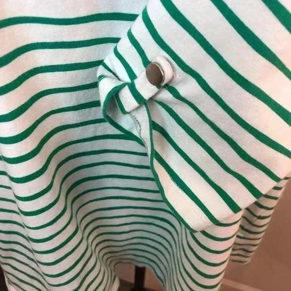 Chicos Zenergy Size 3 (XL) Green and White Stripe Blouse Sand Sun & Fun Logo - Picture 5 of 5